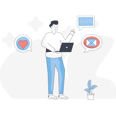 Boy  chatting on social media  Illustration