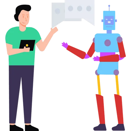 Boy chatting with AI Bot Illustration