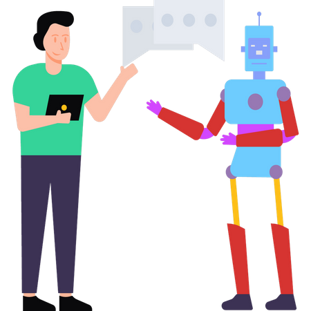 Boy chatting with AI Bot  Illustration