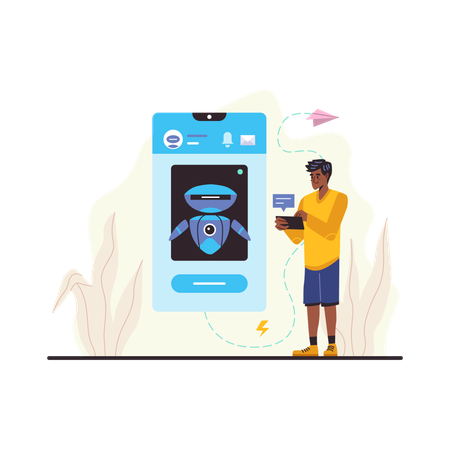 Boy chatting with chatbot  Illustration