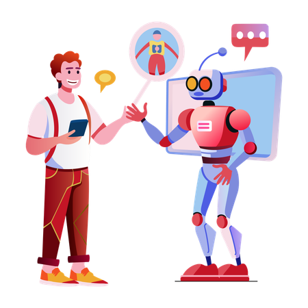 Boy chatting with robot  Illustration