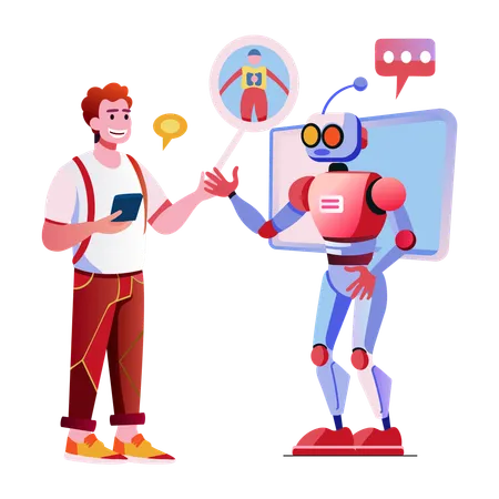 Boy chatting with robot  Illustration