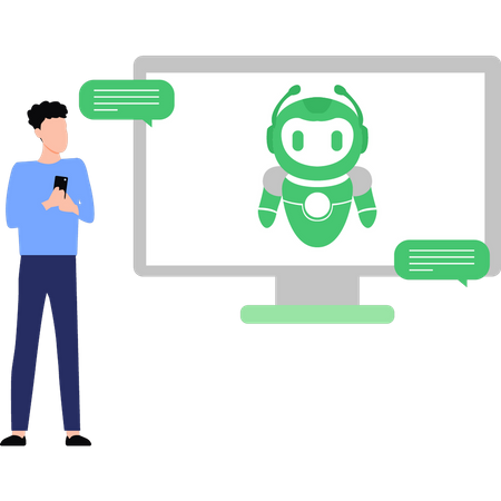 Boy Chatting With Robot  Illustration