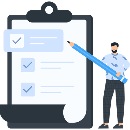 Boy checking business checklist  Illustration