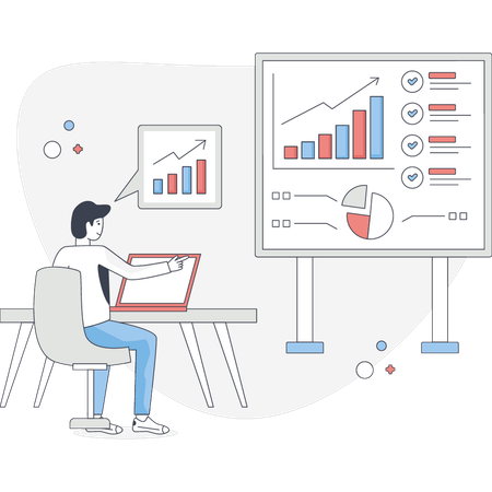 Boy checking business graph  Illustration