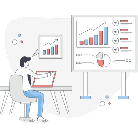 Boy checking business graph  Illustration