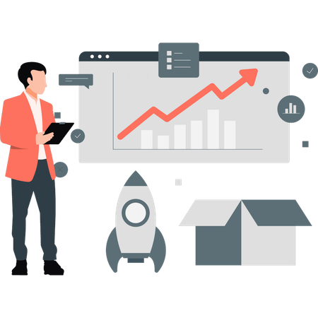 Boy checking business promotion graph  Illustration