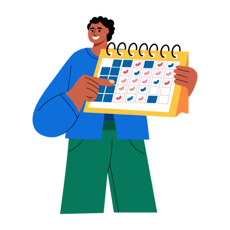 Boy checking calendar  Illustration