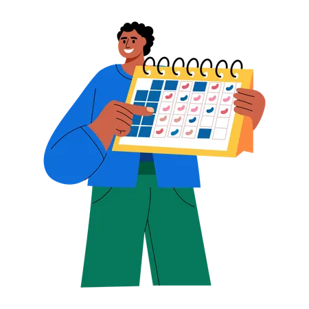 Boy checking calendar  Illustration