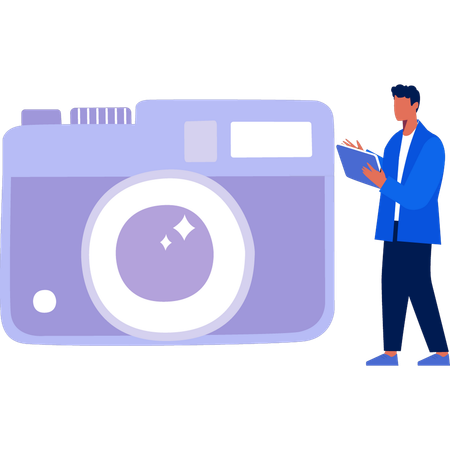 Boy checking camera features  Illustration