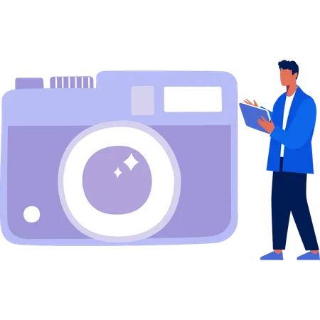 Boy checking camera features  Illustration