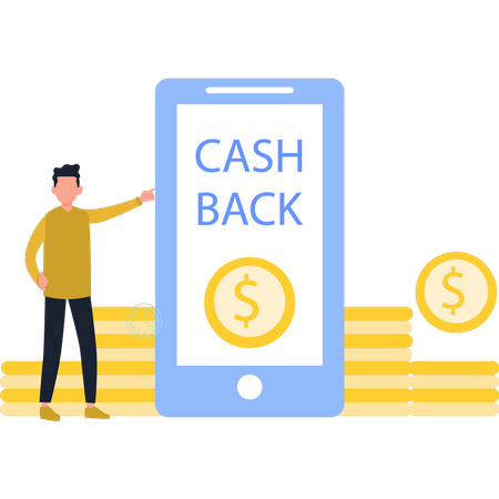 Boy Checking Cashback On Mobile  Illustration