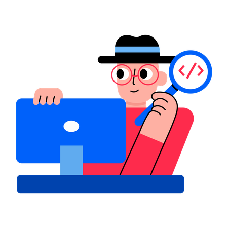 Boy checking code online  Illustration