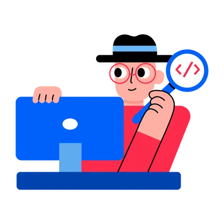 Boy checking code online  Illustration