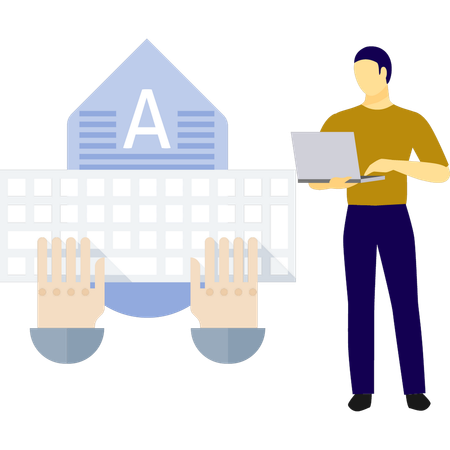 Boy checking computer keyboard  Illustration