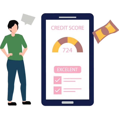 Boy checking credit score in mobile  Illustration