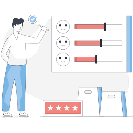 Boy  checking customer feedback  Illustration