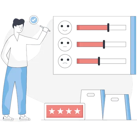 Boy  checking customer feedback  Illustration