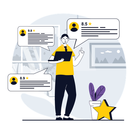 Boy checking customer review  Illustration