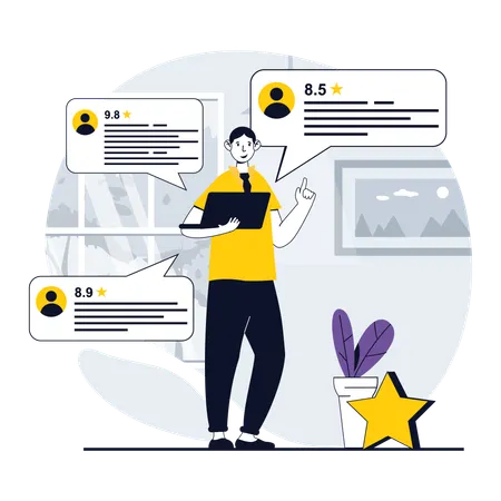 Boy checking customer review  Illustration