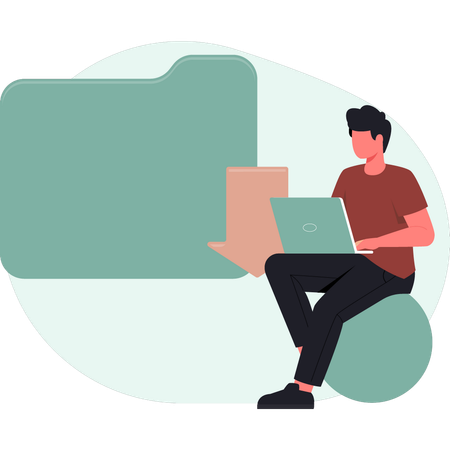 Boy checking folder data  Illustration