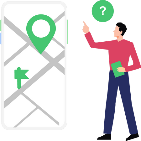Boy Checking Location On Mobile  Illustration