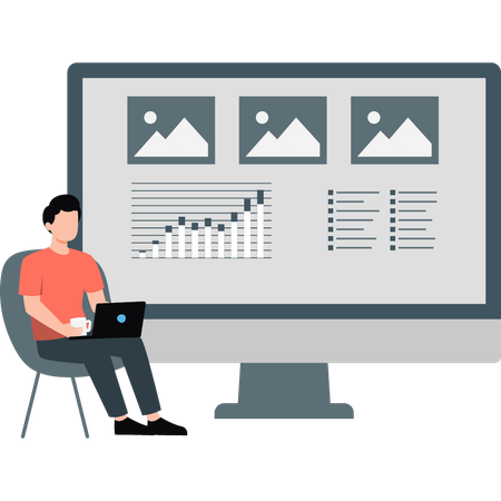 Boy checking money graph  Illustration