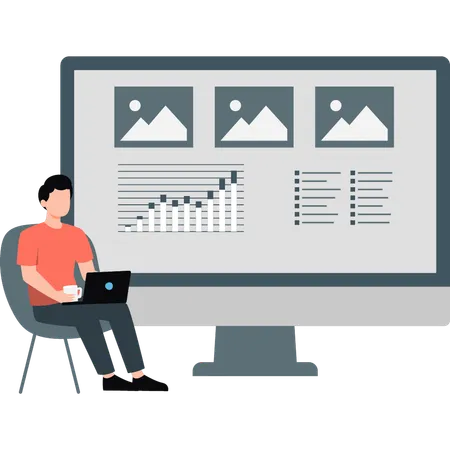 Boy checking money graph  Illustration