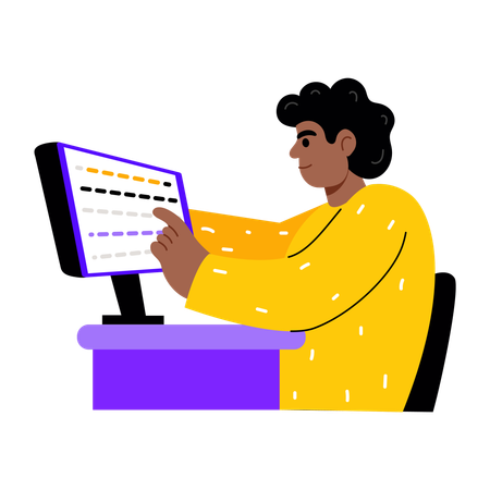 Boy checking online code  Illustration
