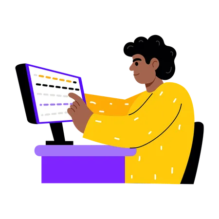 Boy checking online code  Illustration