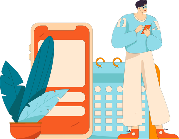 Boy checking schedule on mobile  Illustration