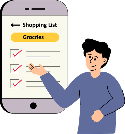 Boy checking shopping list  Illustration