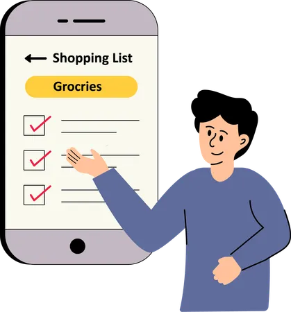 Boy checking shopping list  Illustration