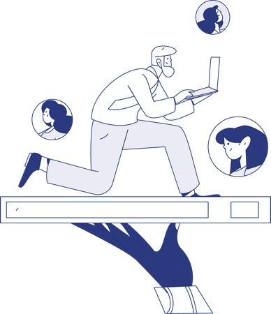 Boy checking staff profile  Illustration
