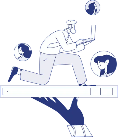 Boy checking staff profile  Illustration