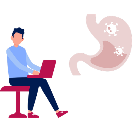 胃のウイルスを調べる少年  イラスト