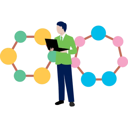 Boy checking structure moleculs  Illustration