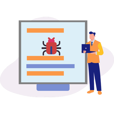 Boy checking virus in document  Illustration