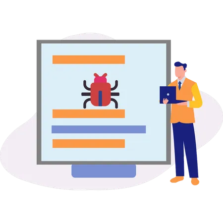 Boy checking virus in document  Illustration