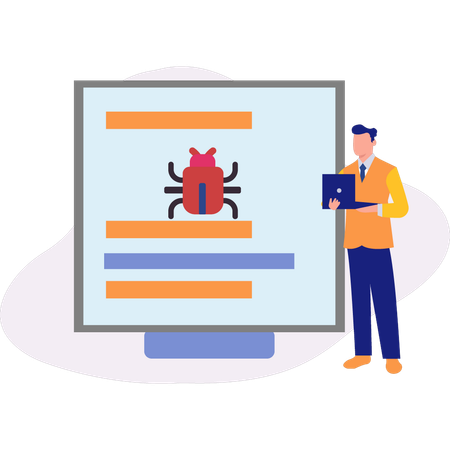 Boy checking virus in document  Illustration