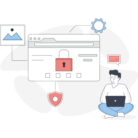 Boy checking web security  Illustration