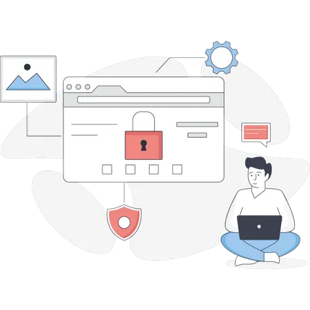 Boy checking web security  Illustration