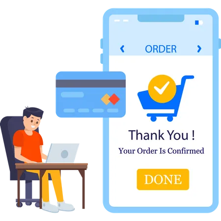 Boy checkout online order in sale period  Illustration