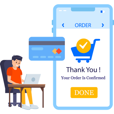 Boy checkout online order in sale period  일러스트레이션