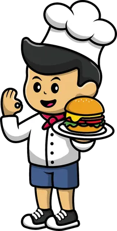 Boy Chef With Burger  Illustration