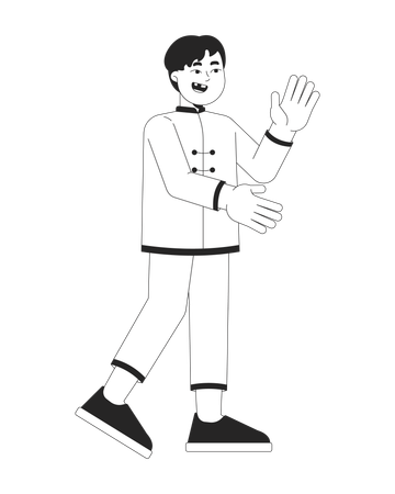 Boy child in traditional tang suit clapping excited  Illustration