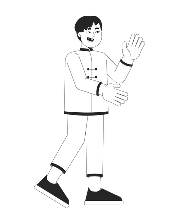 Boy child in traditional tang suit clapping excited  Illustration