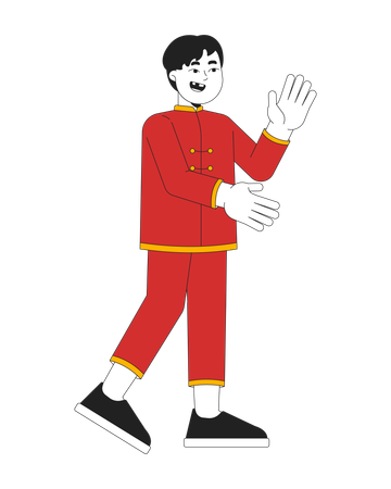 Boy child in traditional tang suit clapping excited  Illustration