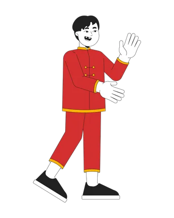 Boy child in traditional tang suit clapping excited  Illustration