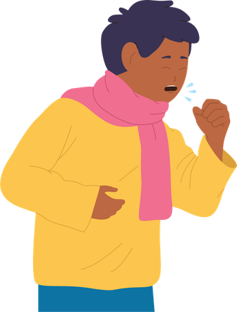 Boy child with scarf wrapped around neck suffering from strong cough  イラスト